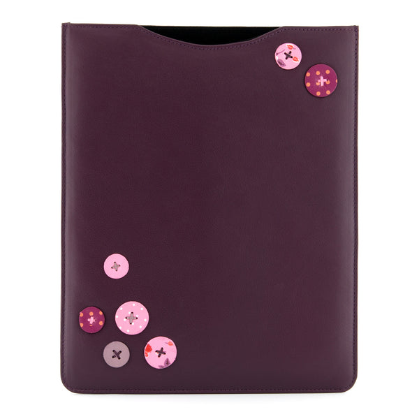 6907B 17 23 - Purple Leather IPad Sleeve with Button Applique Detail