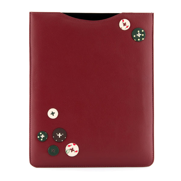 6907B 17 9 - Red Leather IPad Sleeve with Button Applique Detail