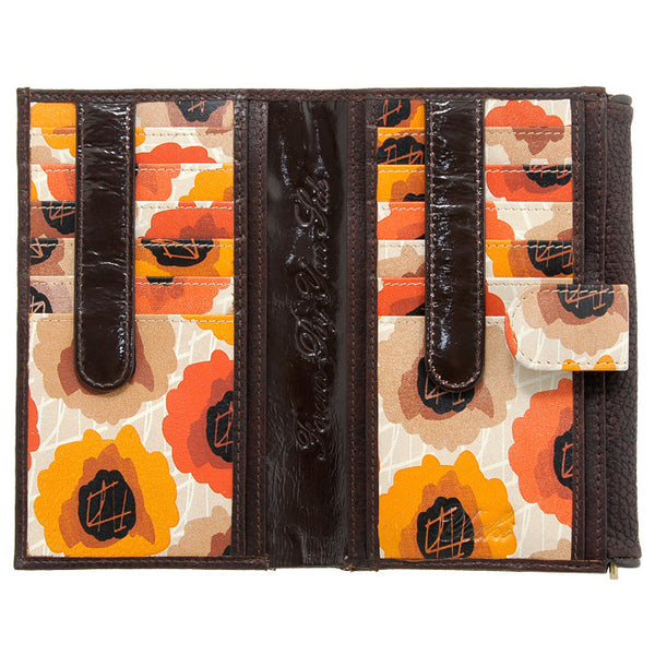 Y1007 FA - Leather Flap Over Purse with Flower Print Detail