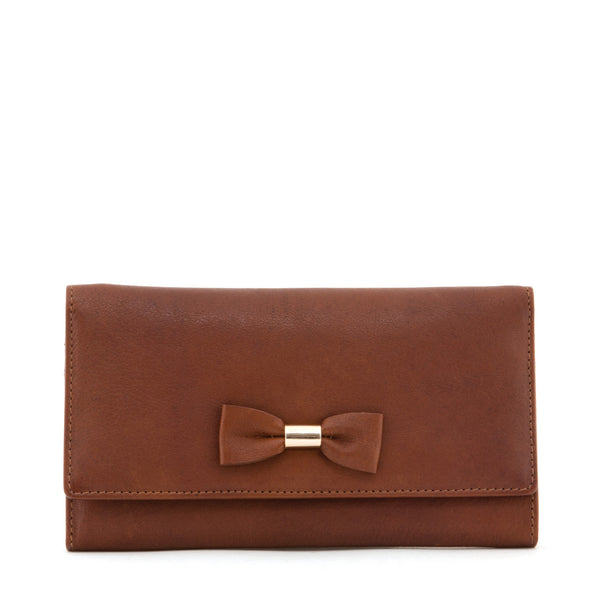 Y1030 BW - Flap Over  Leather Bow Purse With Contrast Inner