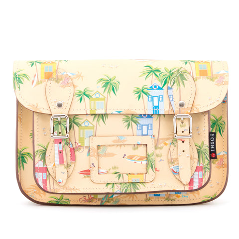 YB127 BCH - The Darcy 10.5" Beach Hut Printed Leather Satchel by Yoshi