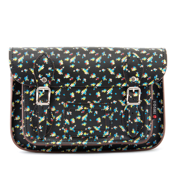 YB127 FLR 1 - The Darcy 10.5" Black Floral Printed Leather Satchel by Yoshi