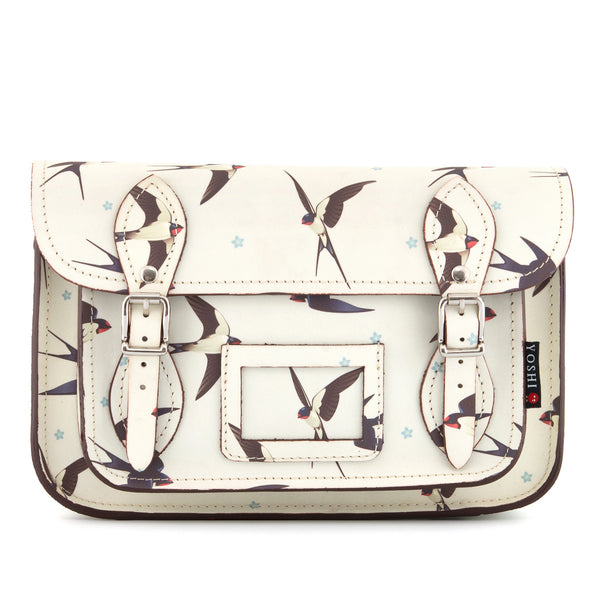 YB127 SWL 10 - The Darcy 10.5" Swallow Print Leather Satchel by Yoshi