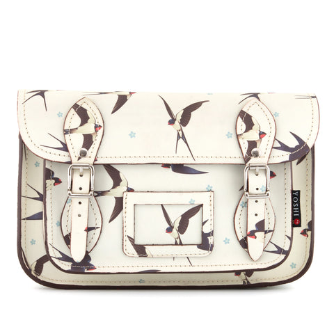 YB127 SWL 10 - The Darcy 10.5" Swallow Print Leather Satchel by Yoshi