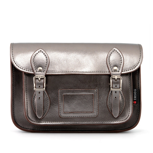 YB127 M 46 - The Darcy 10.5" Gunmetal Leather Satchel by Yoshi