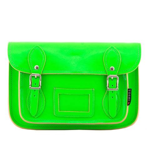 YB127 N 7 - The Darcy 10.5" Neon Green Leather Satchel by Yoshi