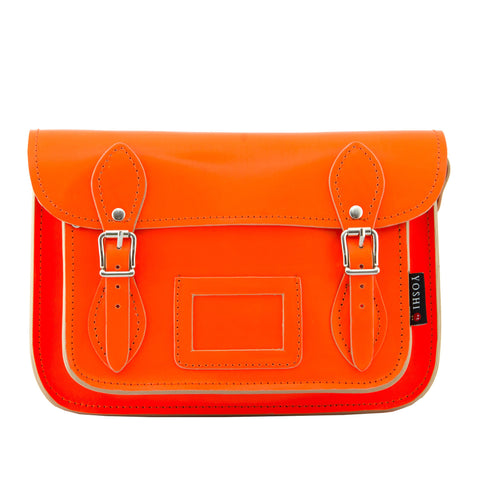 YB127 N 22 - The Darcy 10.5" Neon Orange Leather Satchel by Yoshi