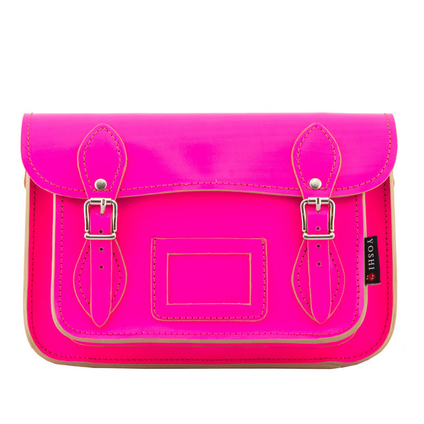 YB127 N 20 - The Darcy 10.5" Neon Pink Leather Satchel by Yoshi