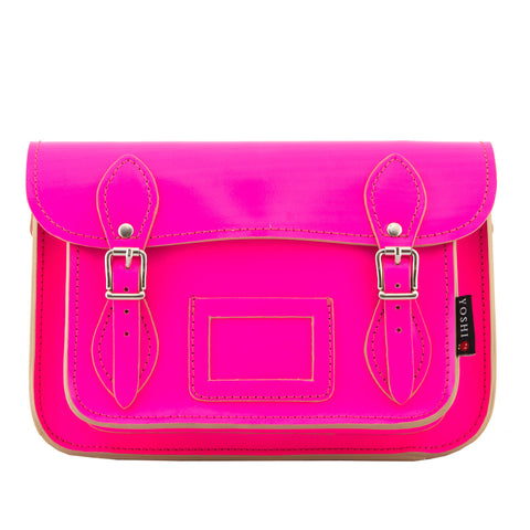 YB127 N 20 - The Darcy 10.5" Neon Pink Leather Satchel by Yoshi