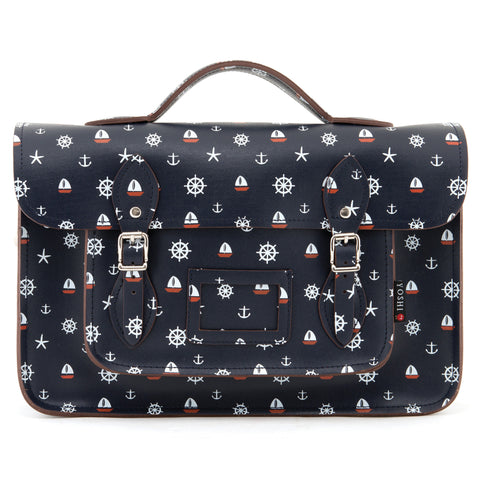 YB84 BOA 6 - The Belforte 14" Nautical Printed Leather Satchel by Yoshi