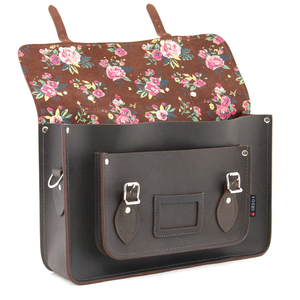 YB84 FLI 35H - The Belforte 14" Floral Printed Inner Leather Satchel by Yoshi