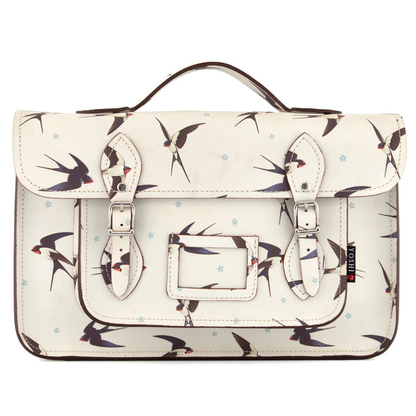YB84 SWL 10 - The Belforte 14" Swallow Printed Leather Satchel by Yoshi