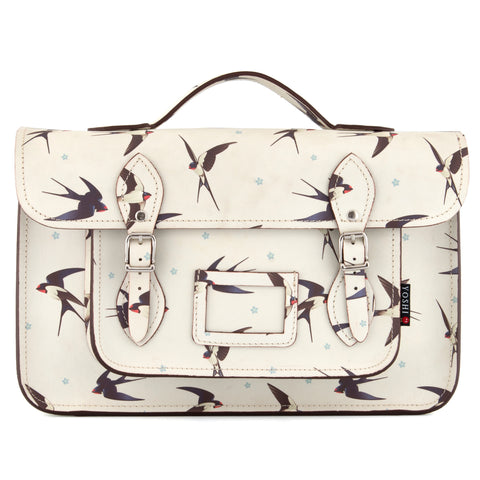 YB84 SWL 10 - The Belforte 14" Swallow Printed Leather Satchel by Yoshi