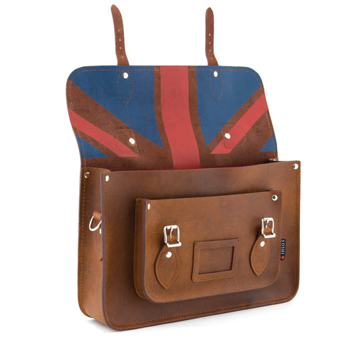 YB84 UJI 2H - The Belforte 14" Union Jack Printed Inner Leather Satchel by Yoshi