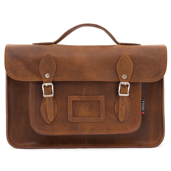 YB84 - The Belforte 14" Hunter Leather Satchel by Yoshi