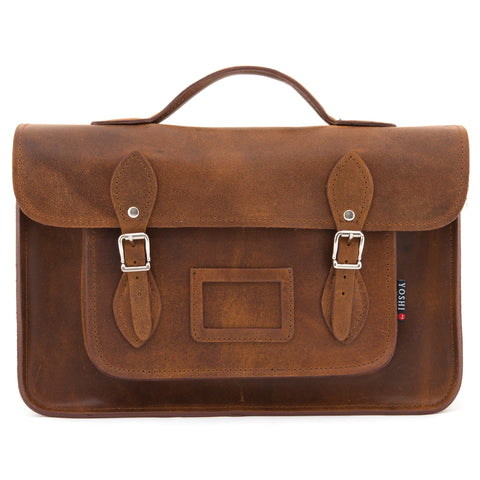 YB84 - The Belforte 14" Hunter Leather Satchel by Yoshi