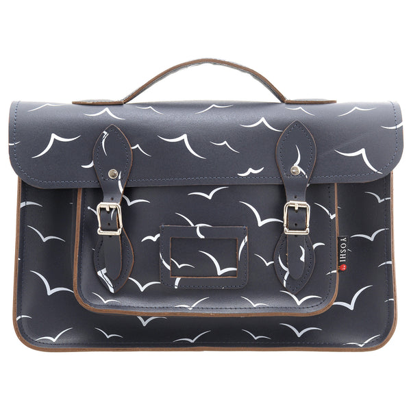 YB84 BRD - The Belforte 14" Bird Print Leather Satchel by Yoshi
