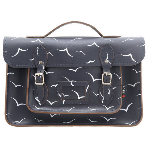 YB84 BRD - The Belforte 14" Bird Print Leather Satchel by Yoshi