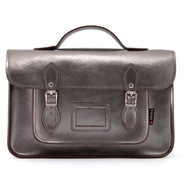 YB84 M 46 - The Belforte 14" Gunmetal Leather Satchel by Yoshi