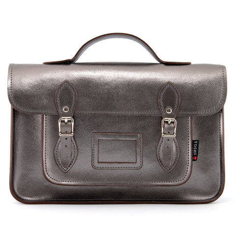 YB84 M 46 - The Belforte 14" Gunmetal Leather Satchel by Yoshi