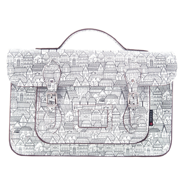 YB84 HOU - The Belforte 14" House Print Leather Satchel by Yoshi