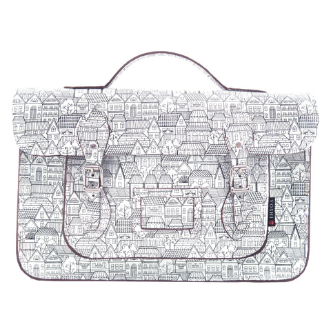 YB84 HOU - The Belforte 14" House Print Leather Satchel by Yoshi