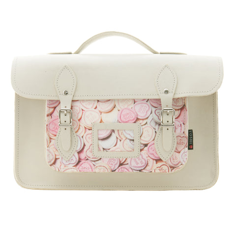 YB84 LVH - The Belforte 14" Love Heart Print Leather Satchel by Yoshi