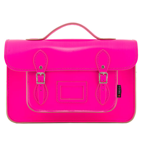 YB84 N 20 - The Belforte 14" Neon Pink Leather Satchel by Yoshi
