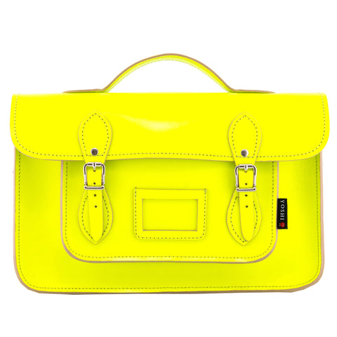 YB84 N 45 - The Belforte 14" Neon Yellow Leather Satchel by Yoshi