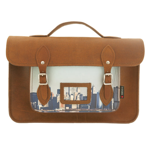 YB84 NYH - The Belforte 14" New York Skyline Leather Satchel by Yoshi
