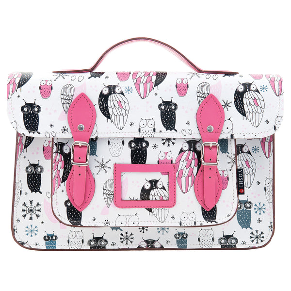 YB84 OWL - The Belforte 14" Owl Print Leather Satchel by Yoshi