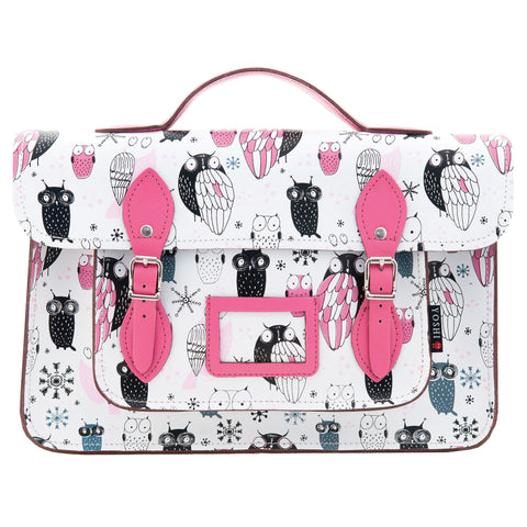 YB84 OWL - The Belforte 14" Owl Print Leather Satchel by Yoshi