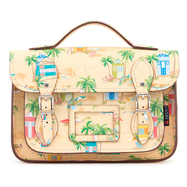YB85 BCH 45 - The Dewhurst 10.5" Beach Hut Print Leather Satchel by Yoshi