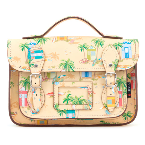 YB85 BCH 45 - The Dewhurst 10.5" Beach Hut Print Leather Satchel by Yoshi