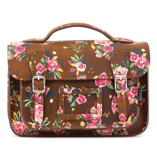 YB85 FLR 2H - The Dewhurst 10.5" Brown Hunter Roses Leather Satchel by Yoshi