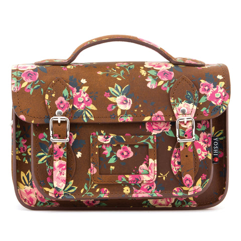 YB85 FLR 2H - The Dewhurst 10.5" Brown Hunter Roses Leather Satchel by Yoshi