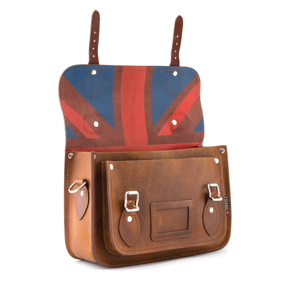 YB85 UJI 2H - The Dewhurst 10.5" Union Jack Printed Inner Leather Satchel by Yoshi