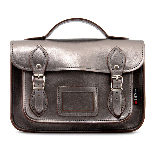 YB85 M 46 - The Dewhurst 10.5" Gunmetal Leather Satchel by Yoshi