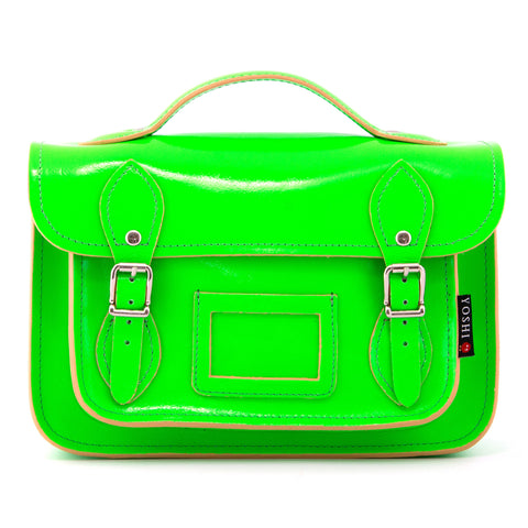 YB85 N 7 - The Dewhurst 10.5" Neon Green Leather Satchel by Yoshi