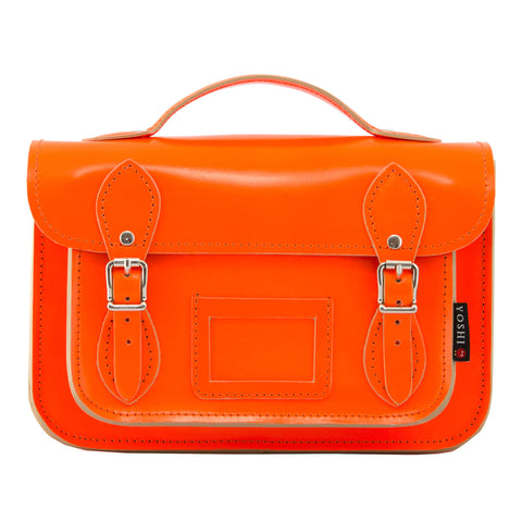 YB85 N 22 - The Dewhurst 10.5" Neon Orange Leather Satchel by Yoshi