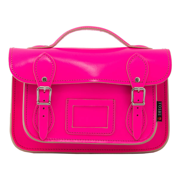 YB85 N 20 - The Dewhurst 10.5" Neon Pink Leather Satchel by Yoshi